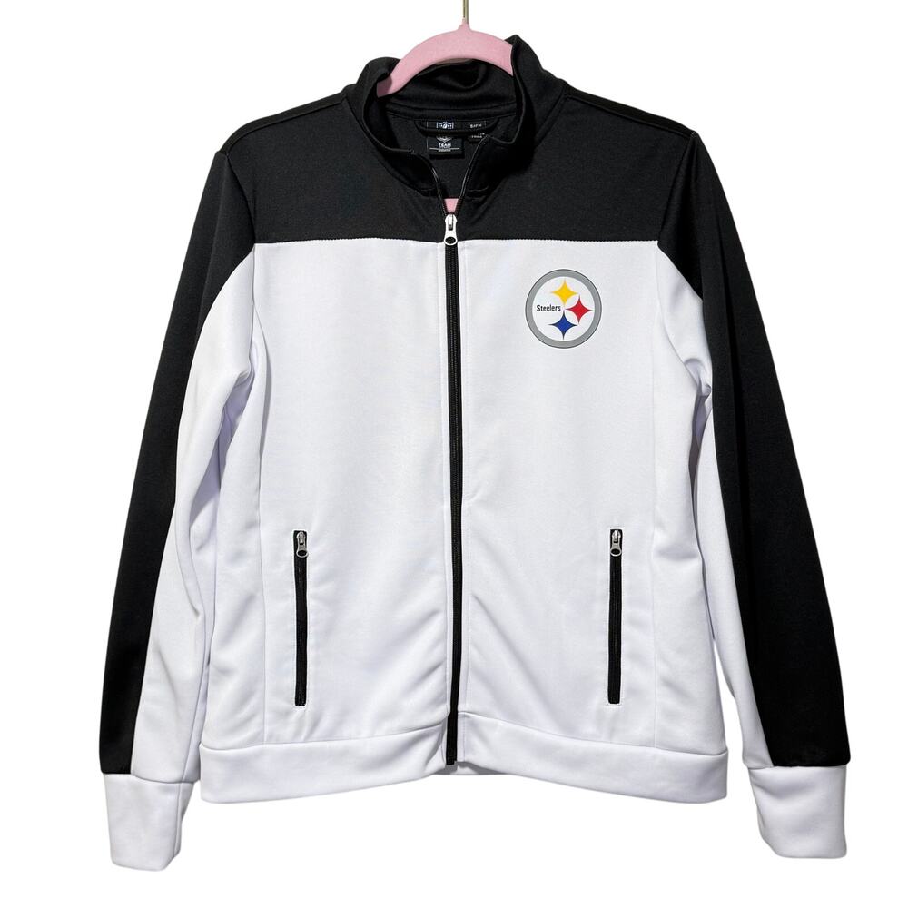 Steelers Track Jacket Women’s Small NFL Team Apparel Zip Up Black White Sparkle